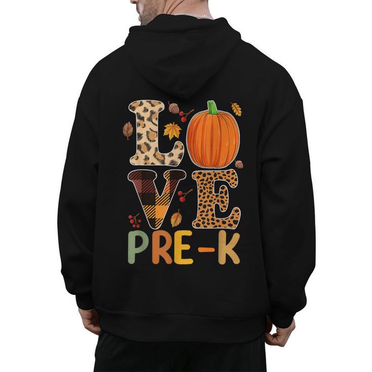 Love Pre-k Teacher Shirts Autumn Fall Pumpkin Fall Leopard Men's Hoodie Back Print
