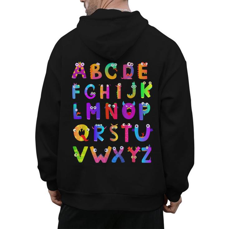 Monster ABC Cute Alphabet Halloween Teacher Costume Kids Men's Hoodie Back Print