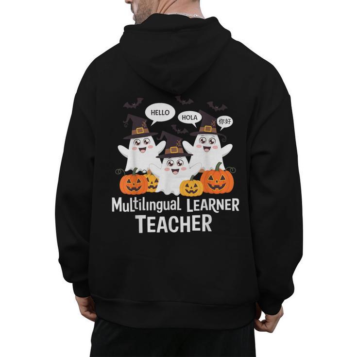 Multilingual Learner Teacher Spooky Halloween ESL Teacher Men's Hoodie Back Print