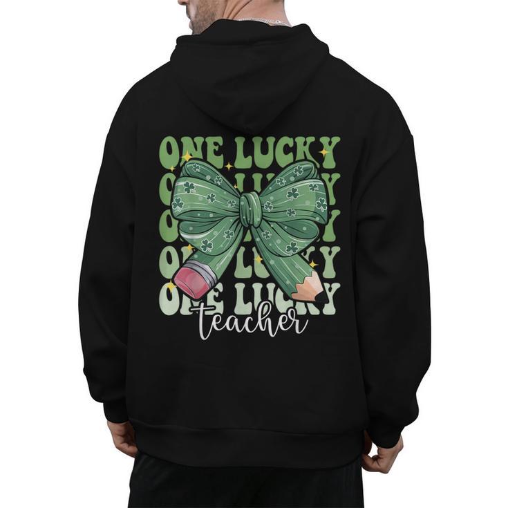 One Lucky Teacher Coquette Bow St Patricks Day Teacher Men's Hoodie Back Print, trending gift One Lucky Teacher Coquette Bow St Patricks Day Teacher Men's Hoodie Back Print, trending gift