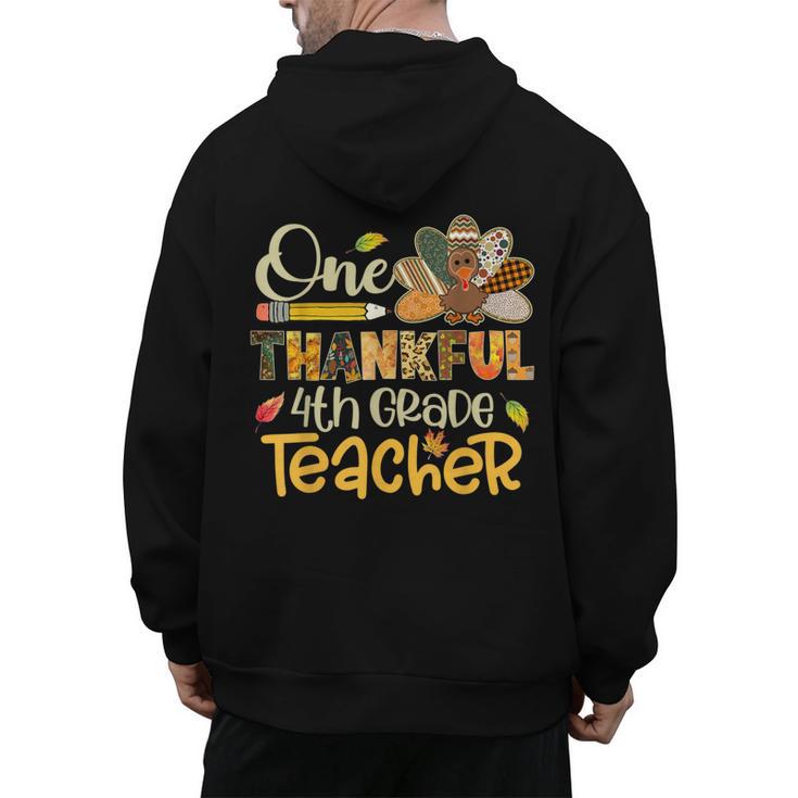 One Thankful 4th Grade Teacher Turkey Leopard Thanksgiving Men's Hoodie Back Print