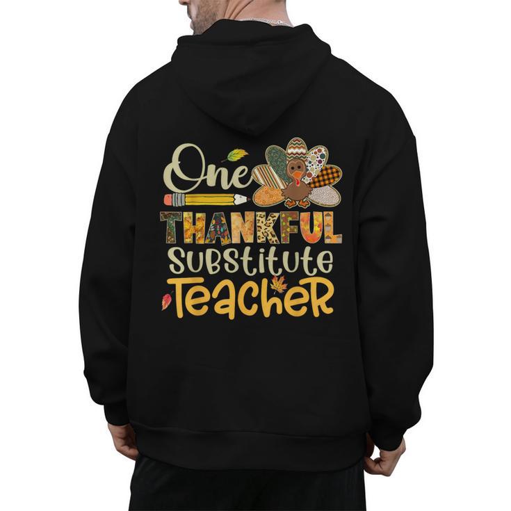 One Thankful Substitute Teacher Turkey Leopard Thanksgiving For Men Women Men's Hoodie Back Print