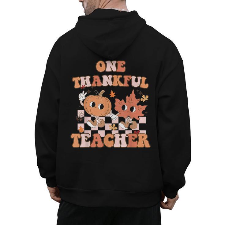 One Thankful Teacher Fall Leaves Thanksgiving Retro Men's Hoodie Back Print