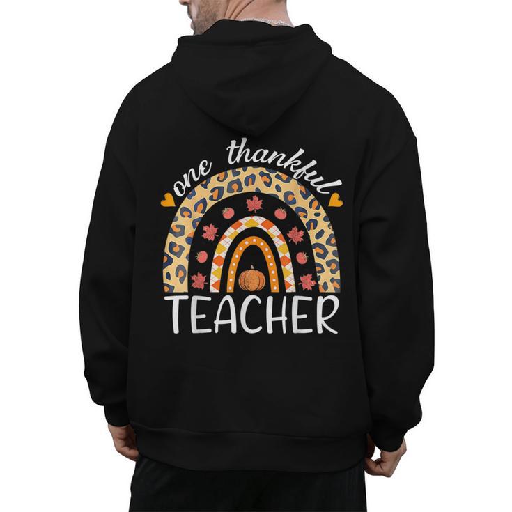 One Thankful Teacher Thanksgiving Rainbow Leopard Fall Men's Hoodie Back Print