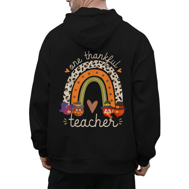 One Thankful Teacher Thanksgiving Turkey Rainbow Fall Men's Hoodie Back Print