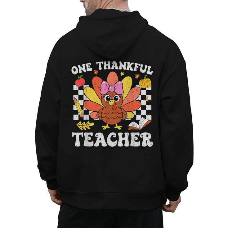 One Thankful Teacher Turkey Thanksgiving Teaching Men's Hoodie Back Print