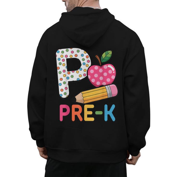 P Is For Pre K Teacher Student Pencil Apple Back To School Men's Hoodie Back Print
