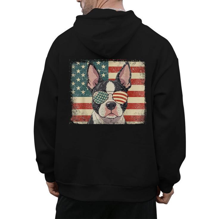 Patriotic Boston Terrier Dog Lover USA Flag 4th Of July For Men Women Kids Men's Hoodie Back Print