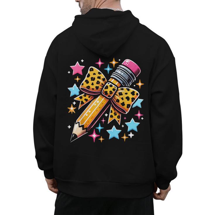 Pencil Leopard Coquette Bow Teacher Life Back To School Men's Hoodie Back Print