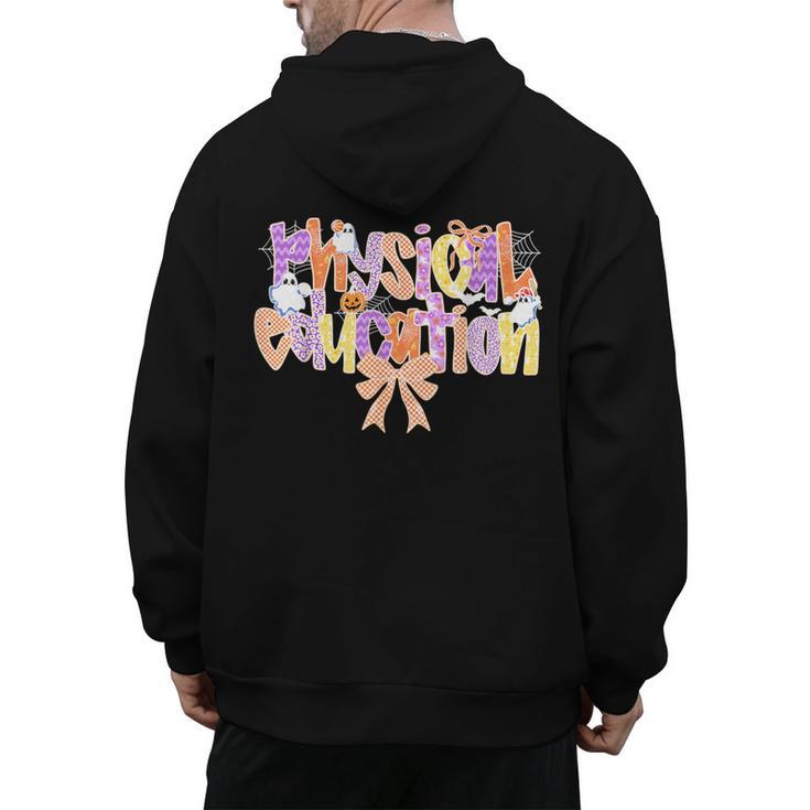 Physical Education Halloween Bow Checkered Teacher Ghost PE Men's Hoodie Back Print