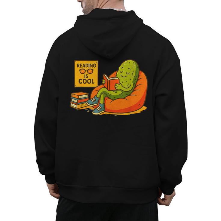 Pickle Reading Books Bookworm Teacher Librarian Kids Retro Men's Hoodie Back Print