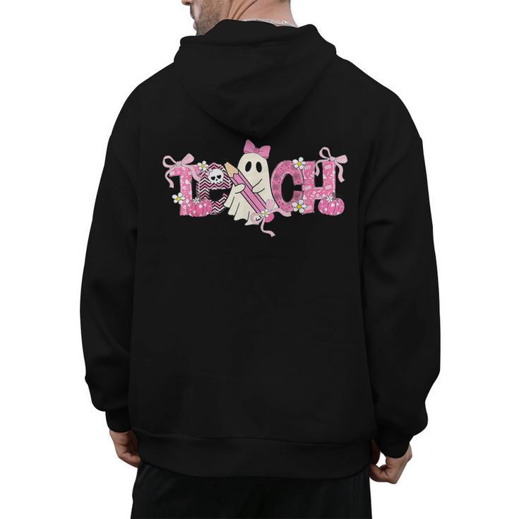 Pink Ghost Teach Halloween Teacher In Spooky Season Men's Hoodie Back Print