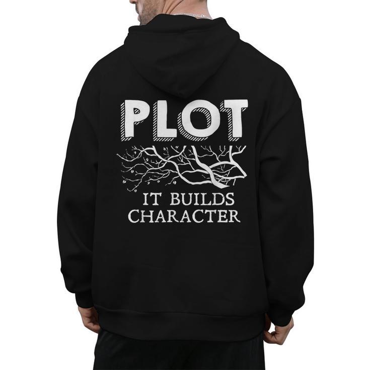 Plot It Builds Character Book Reading Teacher Men's Hoodie Back Print