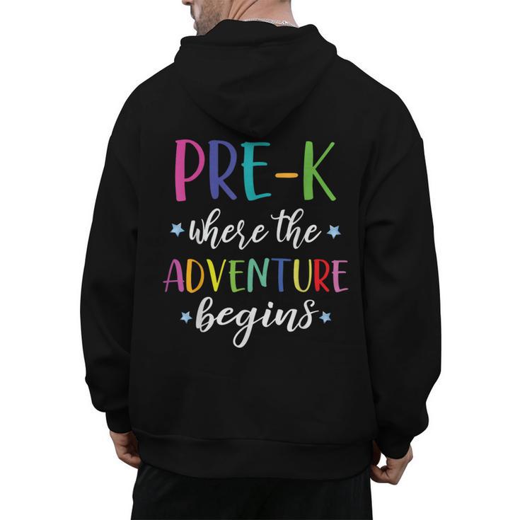 Pre-K Teacher Adventure Begins First Day Preschool Teachers Men's Hoodie Back Print