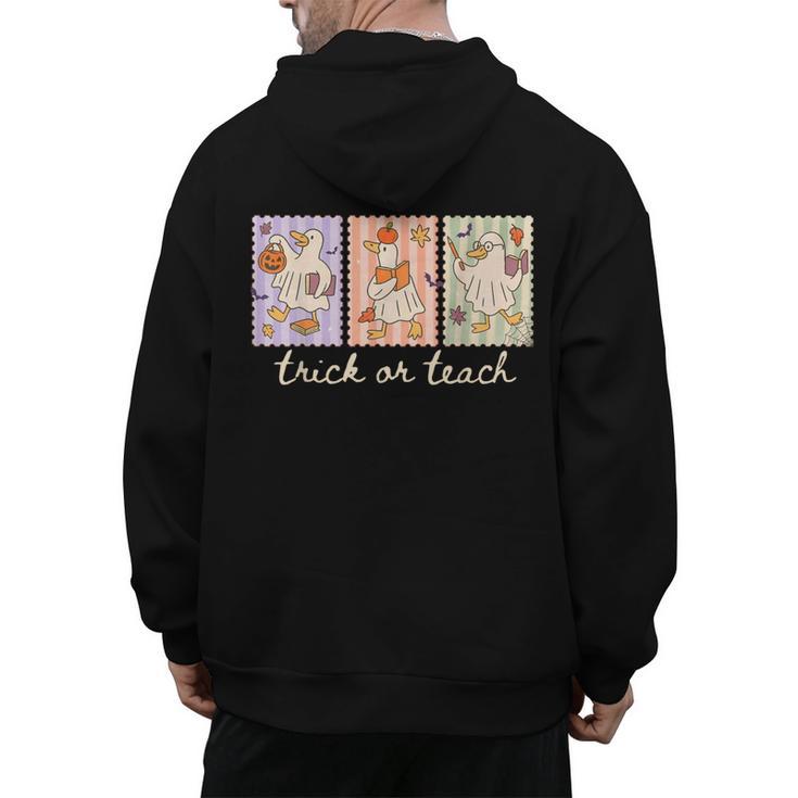 Preppy Goose Teacher Trick Or Teach Halloween Teacher Goose Men's Hoodie Back Print