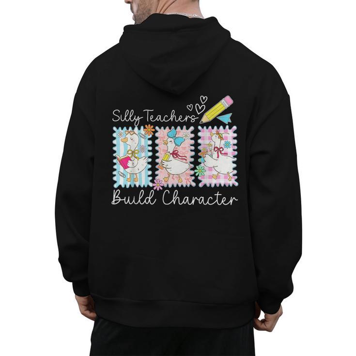 Preppy Silly Teacher Goose Build Character Back To School Men's Hoodie Back Print