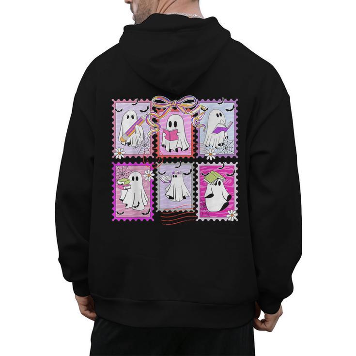 Preppy Spooky Teacher Halloween Ghost Coquette Bow Autumn Men's Hoodie Back Print
