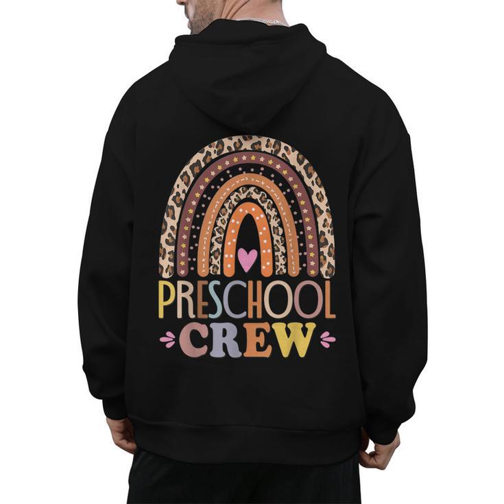 Preschool Crew Cute Leopard Rainbow Back To School Teachers Men's Hoodie Back Print