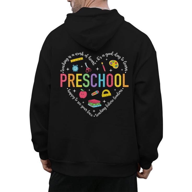 Preschool Teacher Pre-K Heart First Day Of Preschool Kids Men's Hoodie Back Print