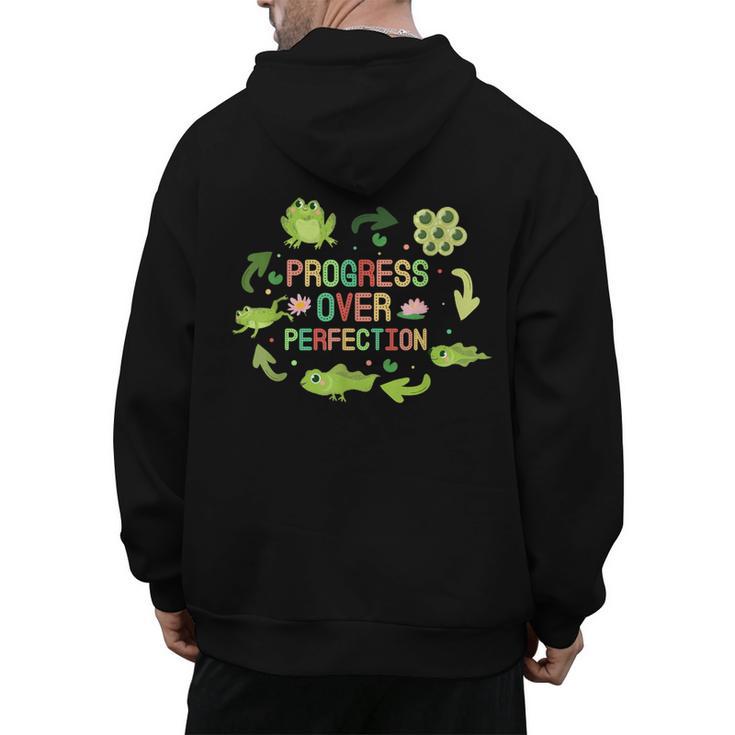 Progress Over Perfection Frog Back To School Teacher Men's Hoodie Back Print