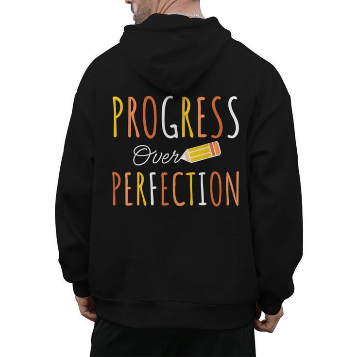 Progress Over Perfection Teacher Pencil Back-To-School Men's Hoodie Back Print