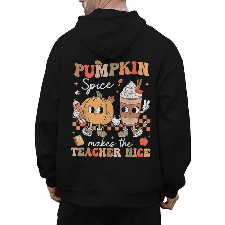 Pumpkin Spice Makes Teacher Nice Retro Fall Spooky Season Men's Hoodie Back Print