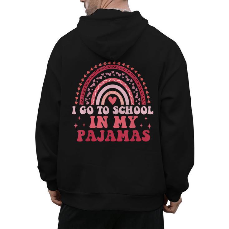 Rainbow Homeschool Mom Teacher I Go To School In My Pajamas Men's Hoodie Back Print