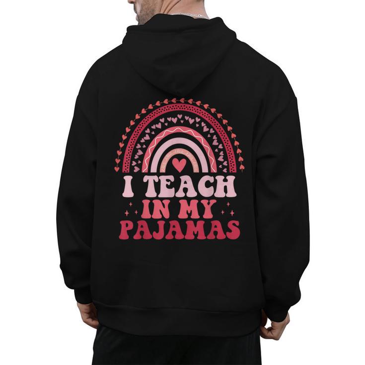 Rainbow Retro Homeschool Mom Teacher I Teach In My Pajamas Men's Hoodie Back Print