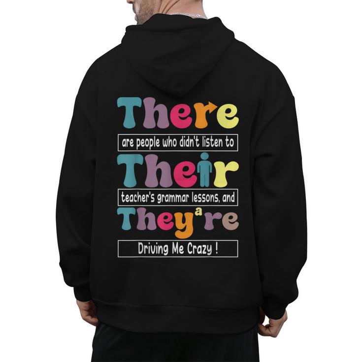 There Their They'Re English Teacher Grammar Memes Men's Hoodie Back Print