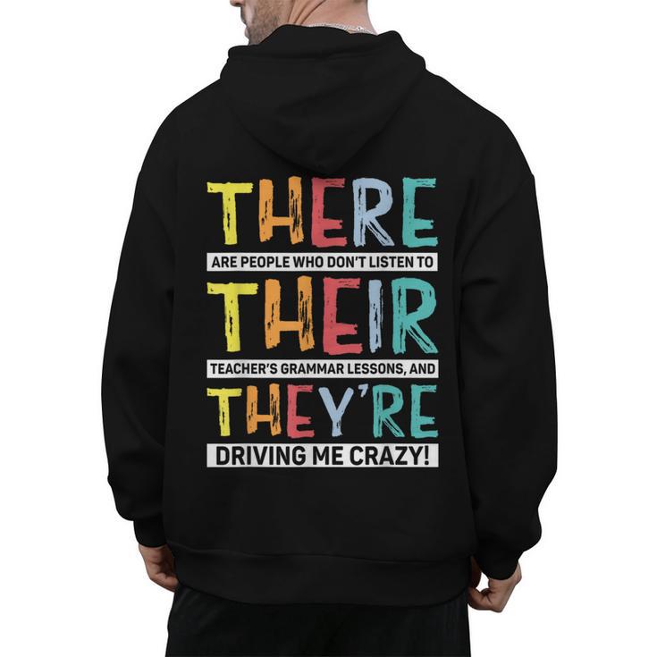 There Their They’Re Grammar Joke For English Teacher Student Men's Hoodie Back Print