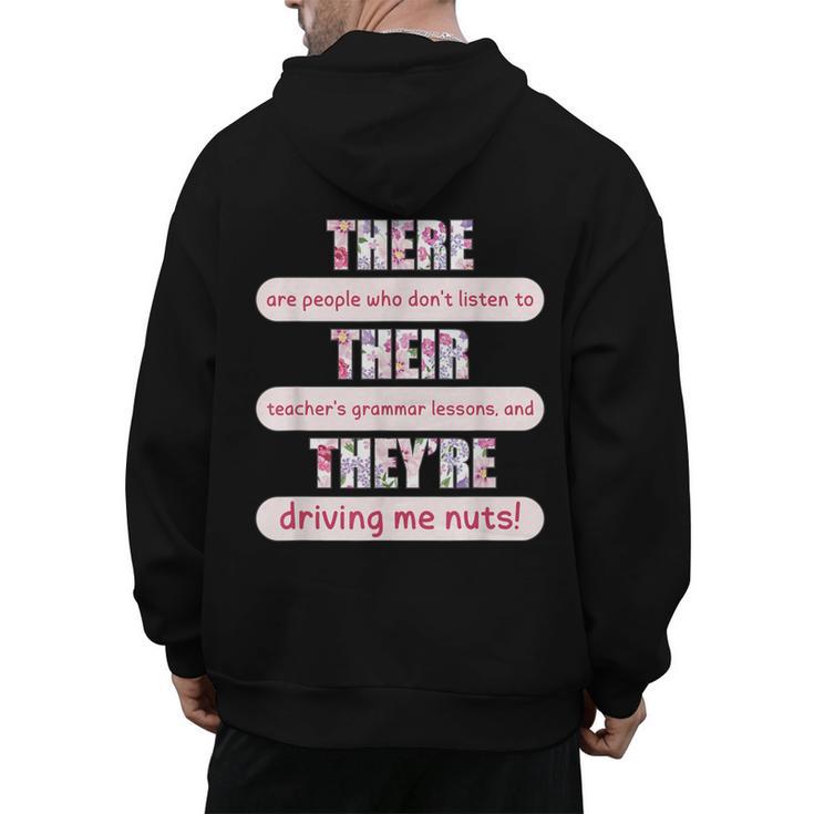 There Their They'Re Teacher English Grammar Police Men's Hoodie Back Print