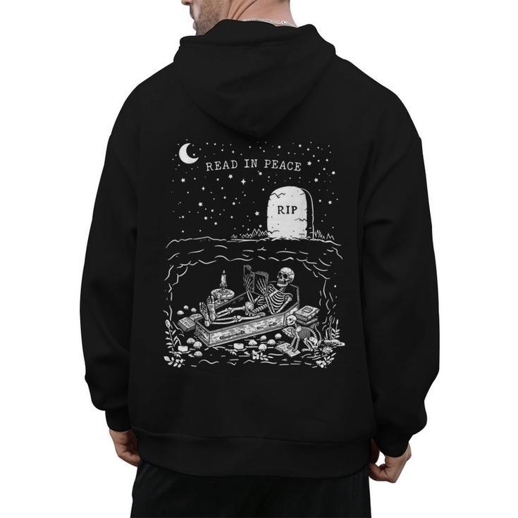Read In Peace Skeleton Halloween Book Reading Spooky Teacher Men's Hoodie Back Print