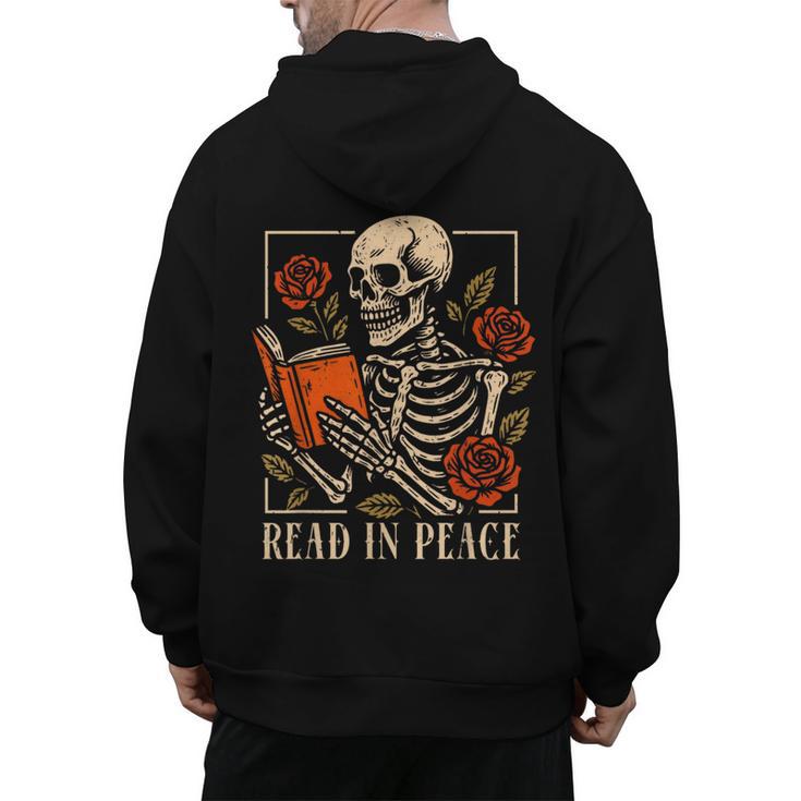 Read In Peace Skeleton Reading Book Halloween Teacher Men's Hoodie Back Print