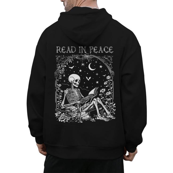Read In Peace Skeleton Reading Teacher Spooky Halloween Men's Hoodie Back Print