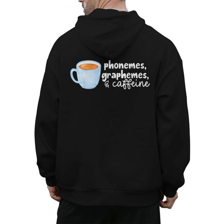 Reading Interventionist Specialist Teacher Phonemes Graphemes And Caffeine Reading Intervention -Adults Classic Fit Short Sleeve Men's Hoodie Back Print