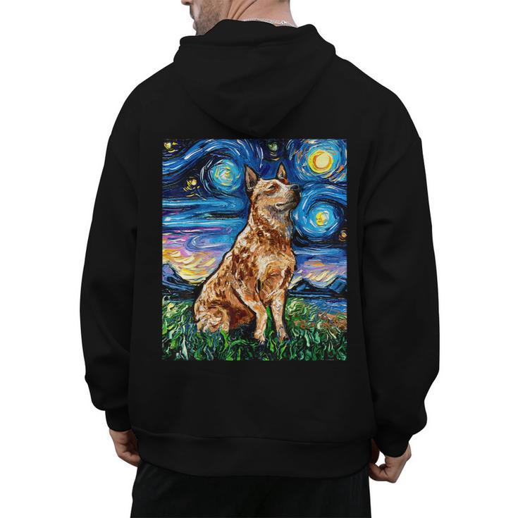 Red Heeler Starry Night Cattle Dog Colorful Art By Aja For Men Women Girls Kids Men's Hoodie Back Print