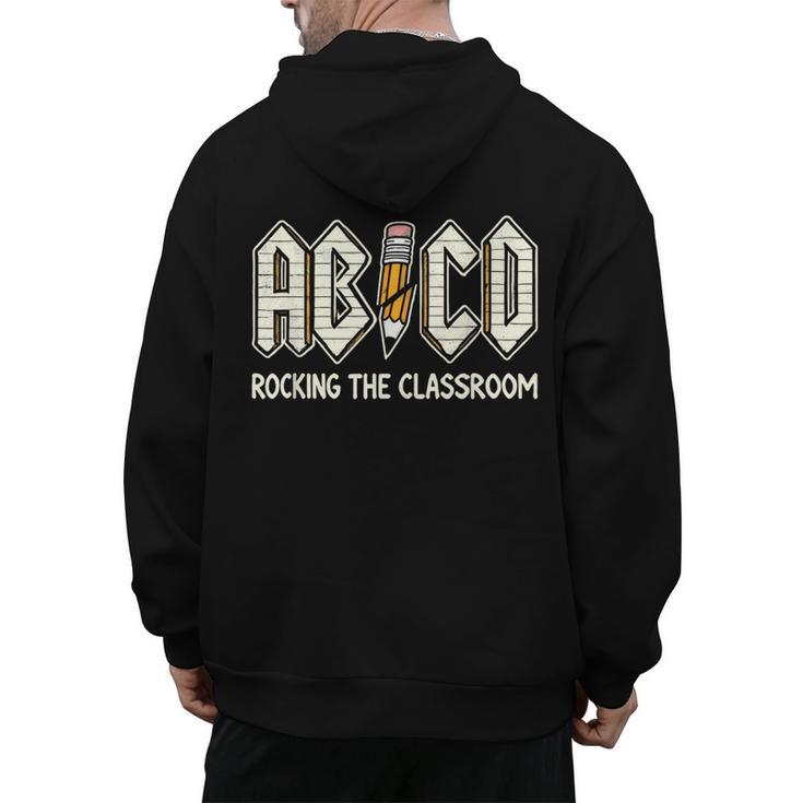 Retro Abcd Teacher Novelty Back To School Teacher Men's Hoodie Back Print