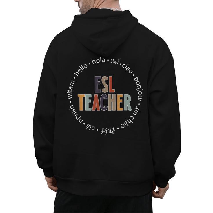 Retro ESL Teacher Teach Multilingual Learners Team Men's Hoodie Back Print