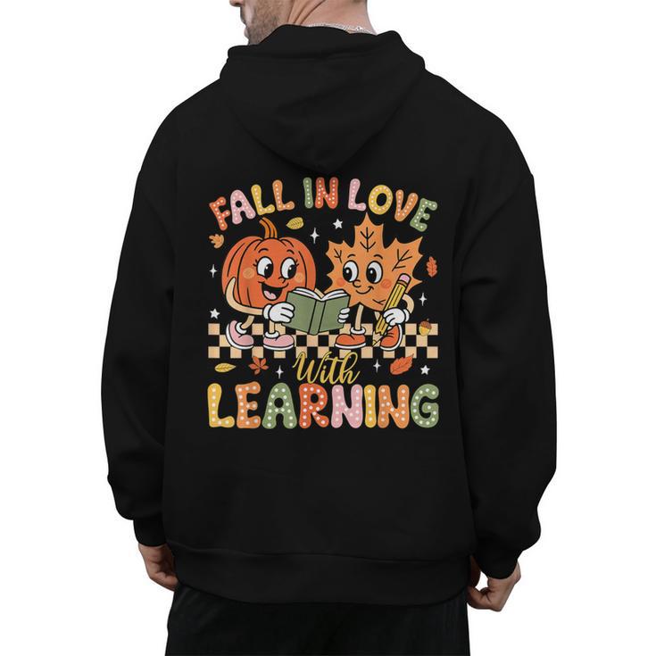 Retro Fall In Love With Learning Autumn Pumpkin Teacher Kids Men's Hoodie Back Print