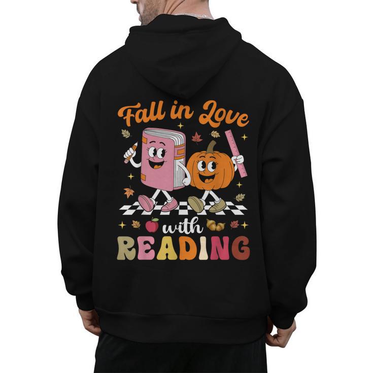 Retro Fall In Love With Learning Pumpkin Autumn Teacher Men's Hoodie Back Print