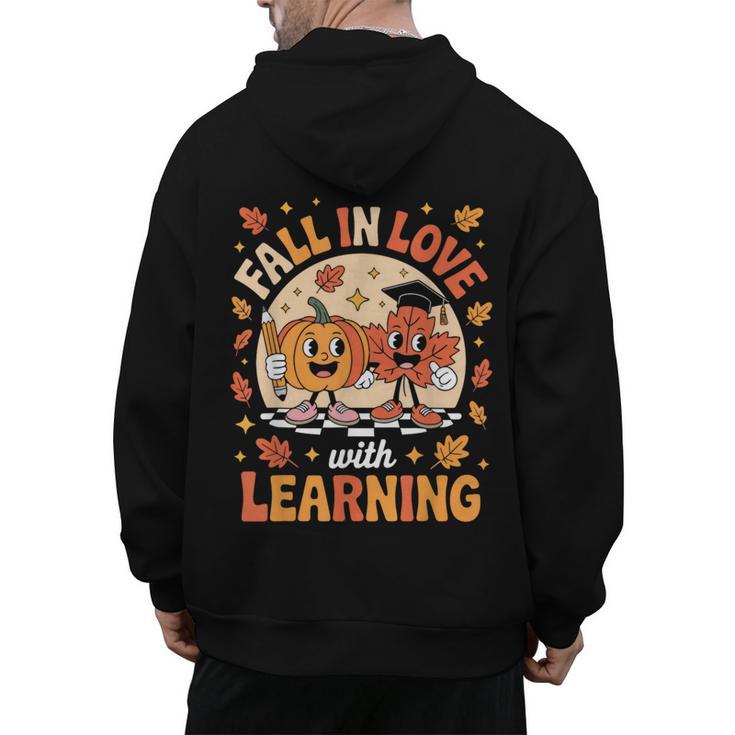 Retro Fall In Love With Learning Pumpkin Leaf Teacher Autumn Men's Hoodie Back Print