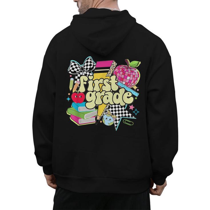 Retro First Grade Teacher Disco Ball Coquette Back To School Men's Hoodie Back Print