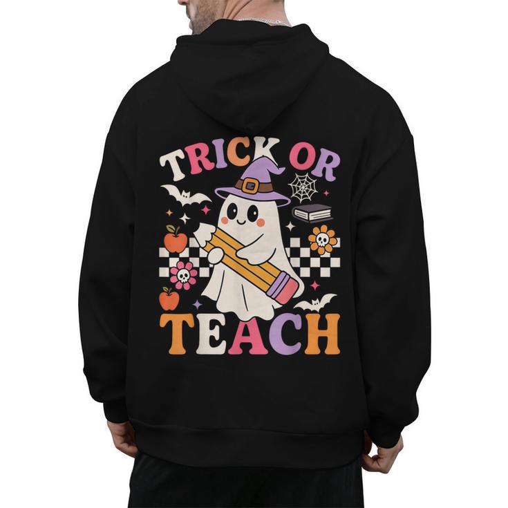 Retro Floral Ghost Trick Or Teach Groovy Teacher Halloween Men's Hoodie Back Print