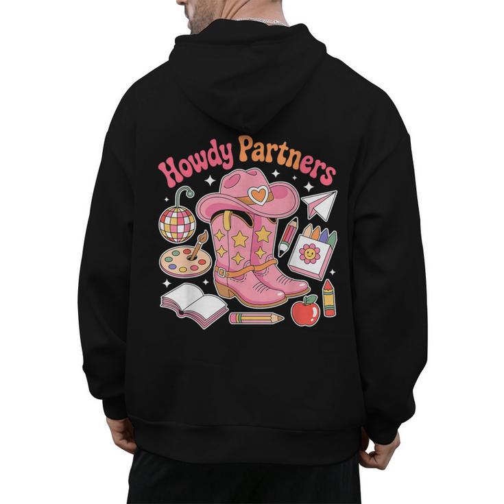 Retro Howdy Partners Cowgirl Cowboy Teacher Back To School Men's Hoodie Back Print