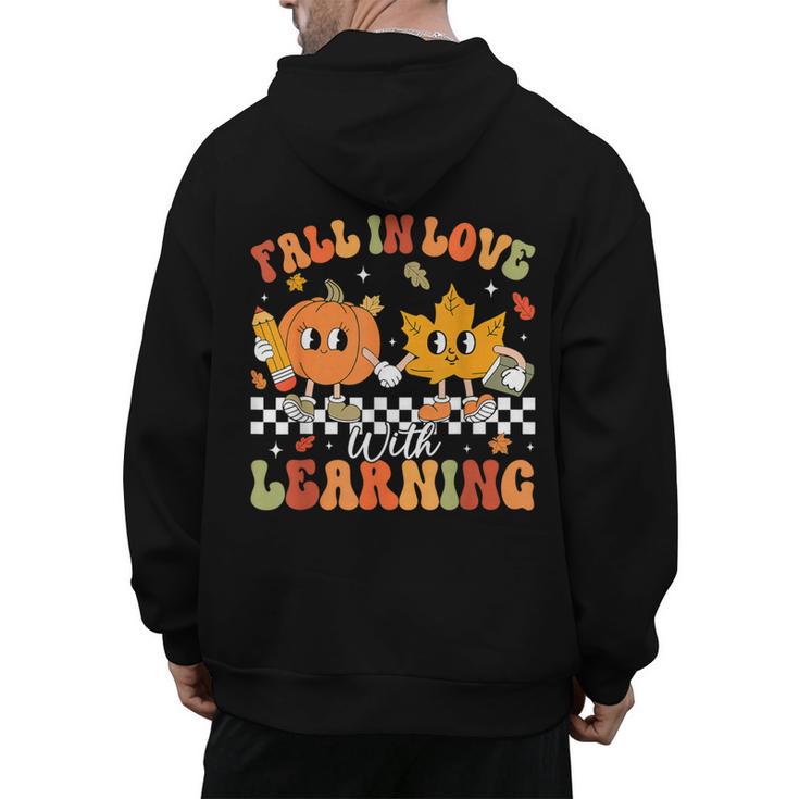 Retro Pumpkin Fall In Love With Learning Autumn Teacher Men's Hoodie Back Print