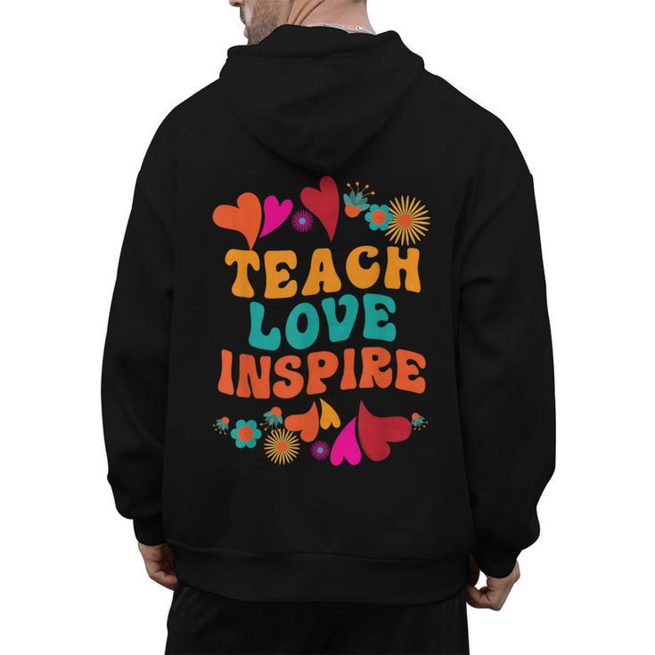 Retro Teach Love Inspire Back To School Teachers Men's Hoodie Back Print