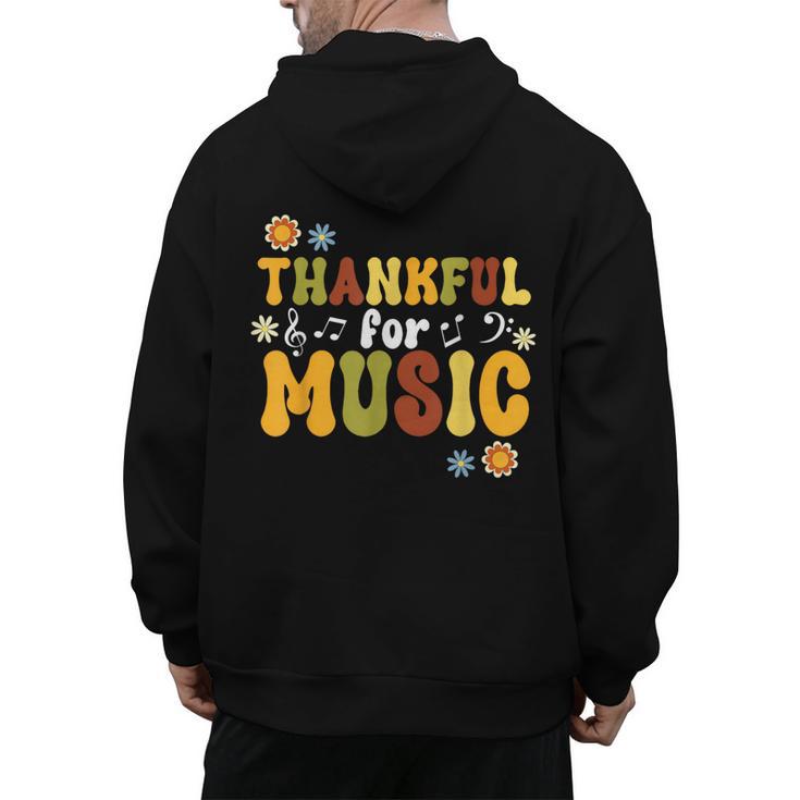 Retro Thankful For Music Floral Music Teacher Thanksgiving Men Women Men's Hoodie Back Print