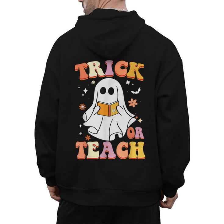 Retro Vintage Groovy Trick Or Teach Teacher Halloween For Men Women Kids Men's Hoodie Back Print