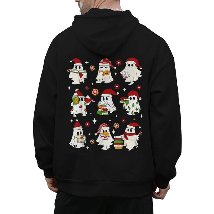 Santa Ghost Reading Books Christmas Library Teacher Men's Hoodie Back Print