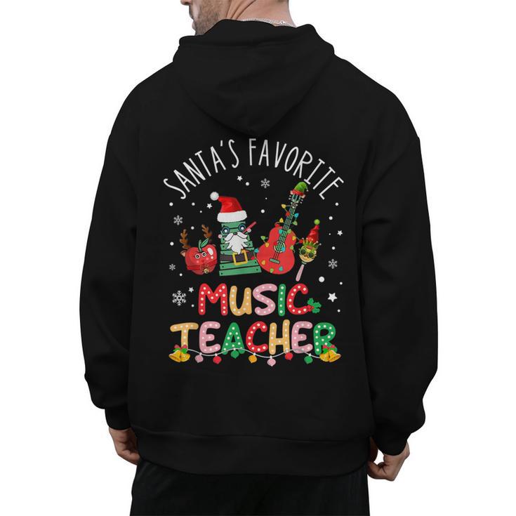 Santa's Favorite Music Teacher Christmas Santa Hat Matching Men's Hoodie Back Print